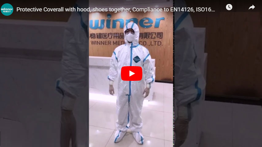 Protective Coverall with Hood, Shoes Together, Compliance to EN14126, ISO16603 & ISO16604