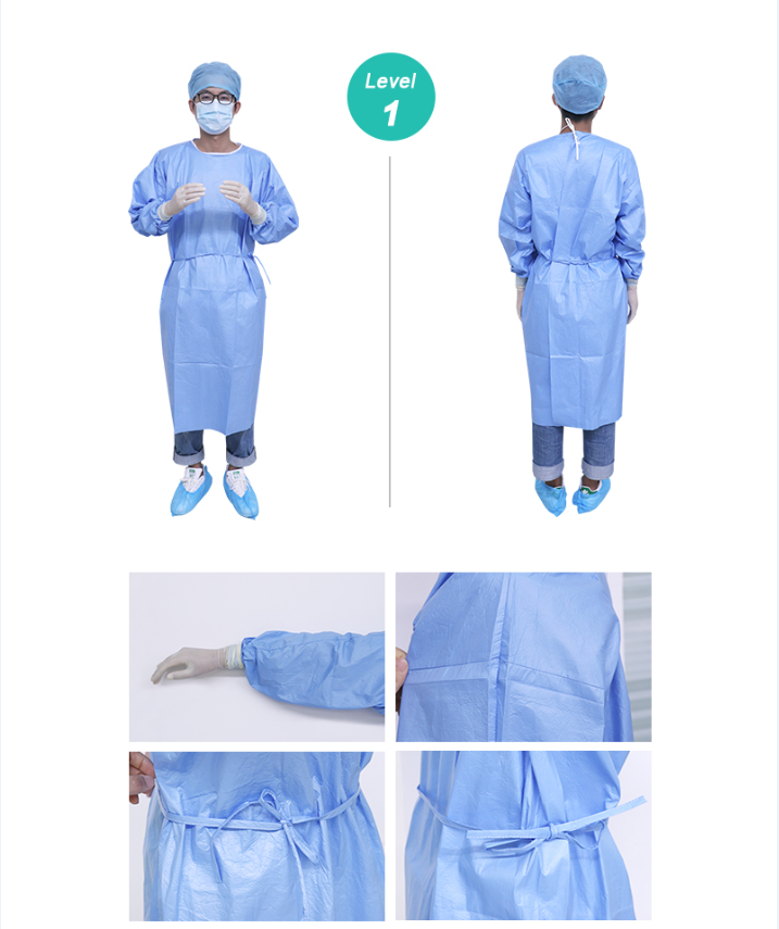 Winner Medical Releases Purcotton Isolation Gown with White Non-woven Laminated with Blue PE
