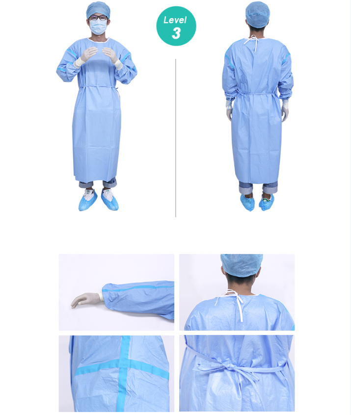 Winner Medical Releases Purcotton Isolation Gown with White Non-woven Laminated with Blue PE