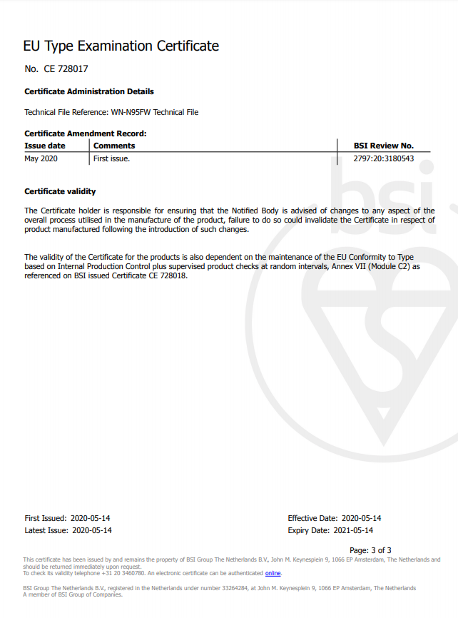 WN-N95FW Module B Certificate No.CE 728017